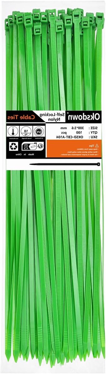 100 Stuks Groene Plastic Kabelbinders 300mm x 3.6mm Stevige Nylon Tuinbinders Multifunctionele 12 Inch Tie Wraps voor Organisatie en Bevestiging