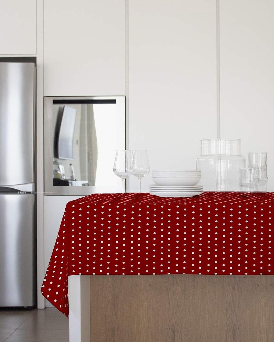 Tafelkleed - Afwasbaar Kleed - Tafel Beschermen - Vlekbestendig - 140 x 240 cm - Rood Gestipt
