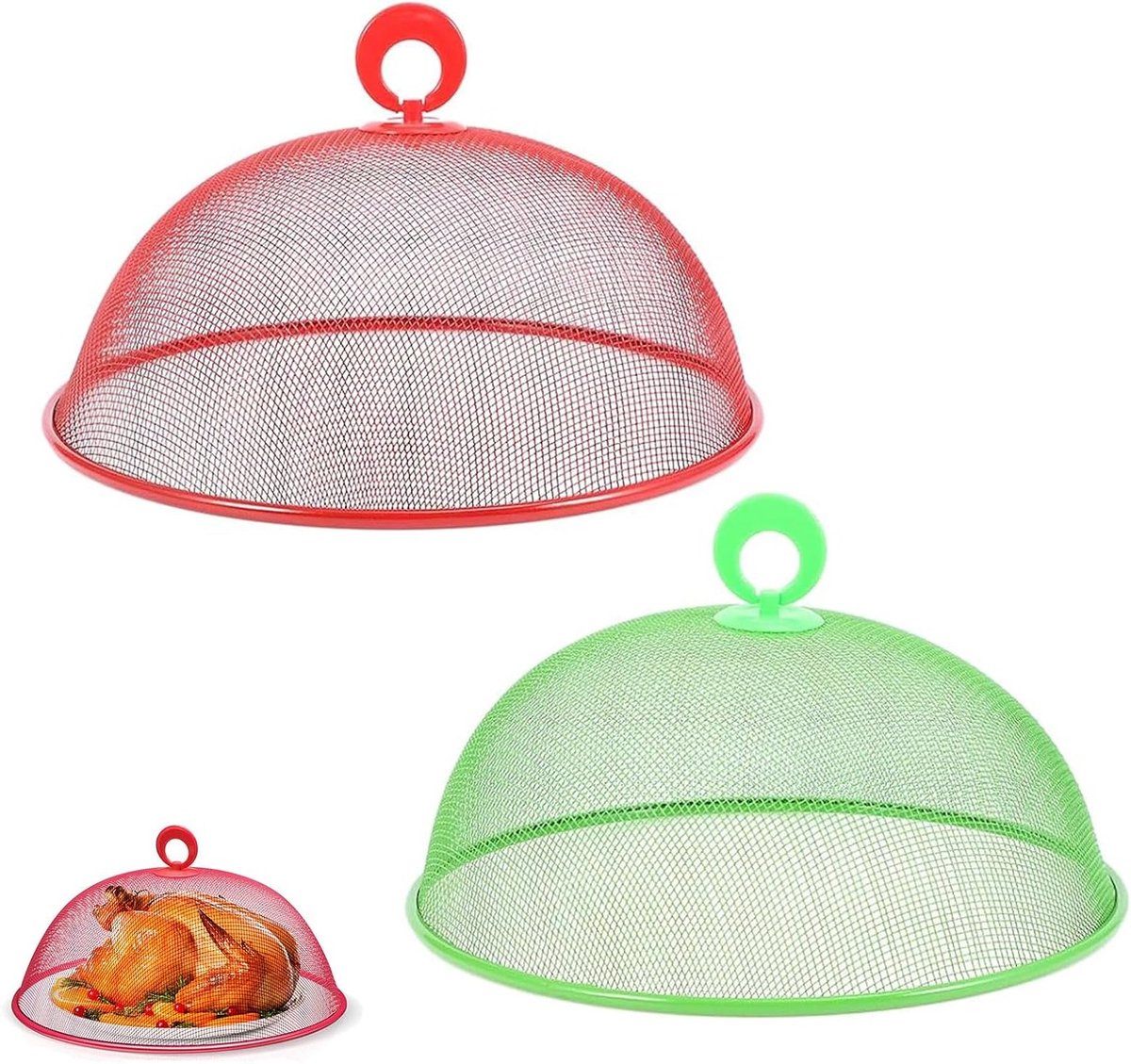 Set van 2 Voedsel Deksels, Metalen Klokken en Mesh Food Blankets voor BBQ, Picknick en Feestjes (30 cm, 2 Kleuren)