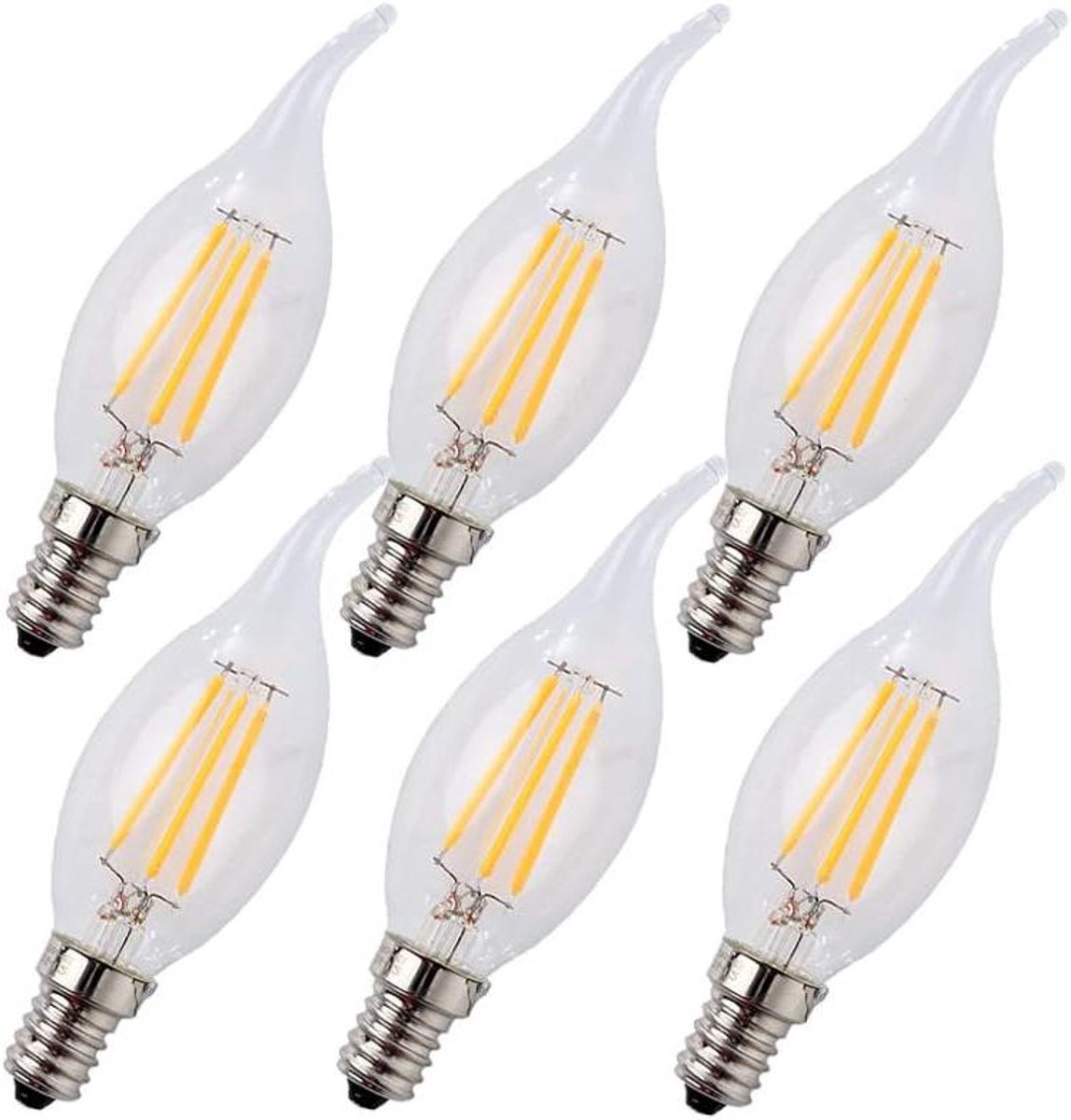 LED Filament Lampen - Kaarslampen E14 - Sfeerverlichting Creëren - Energiebesparend 4W - 6 Stuks - Warm Wit