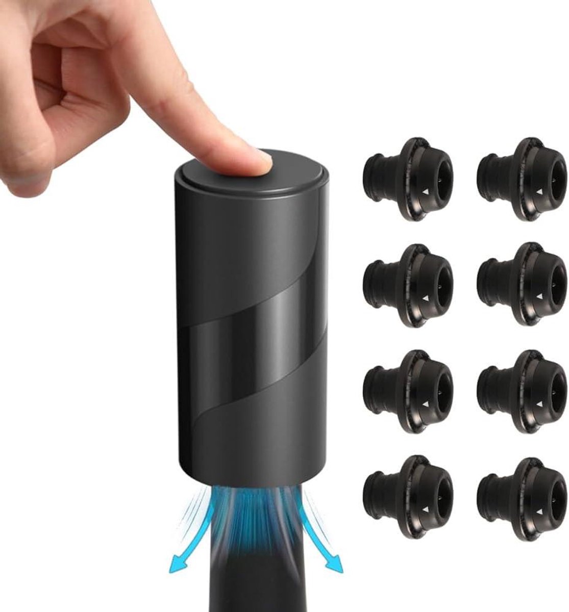 Wijn Pomp - Vacuüm Stoppers - Wijn Bewaren - Elektrisch Vacuüm - 8 Stoppers - Zwart