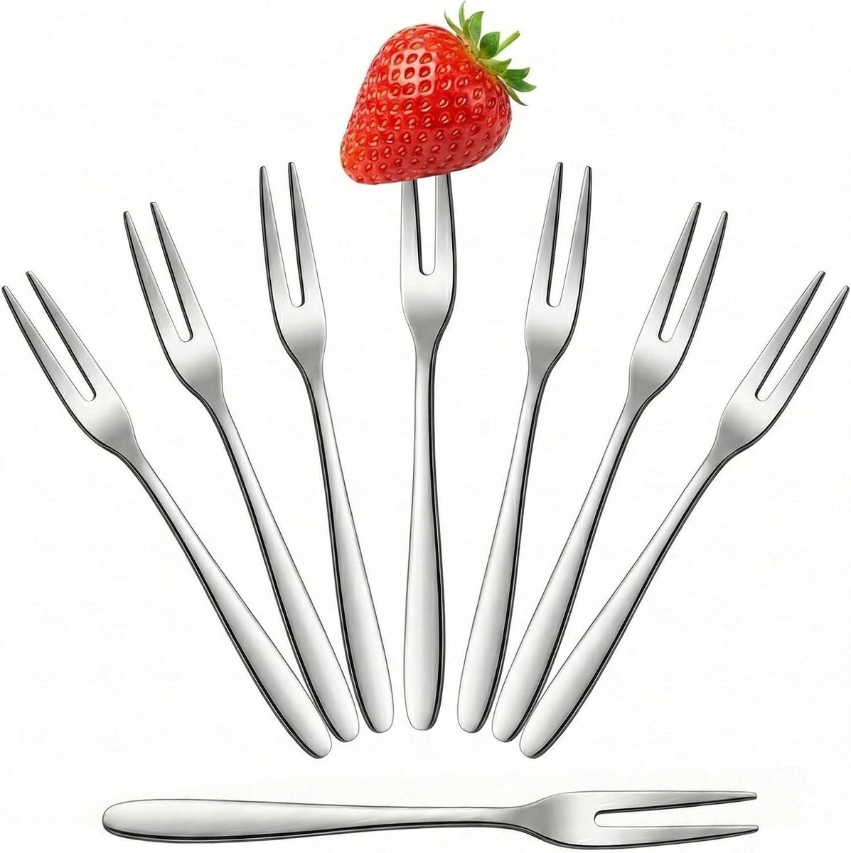 Kleine Vorkjes - Dessert Vorkjes - Fruit En Taart - Afgeronde Tanden - 8 Stuks - Zilverkleurig