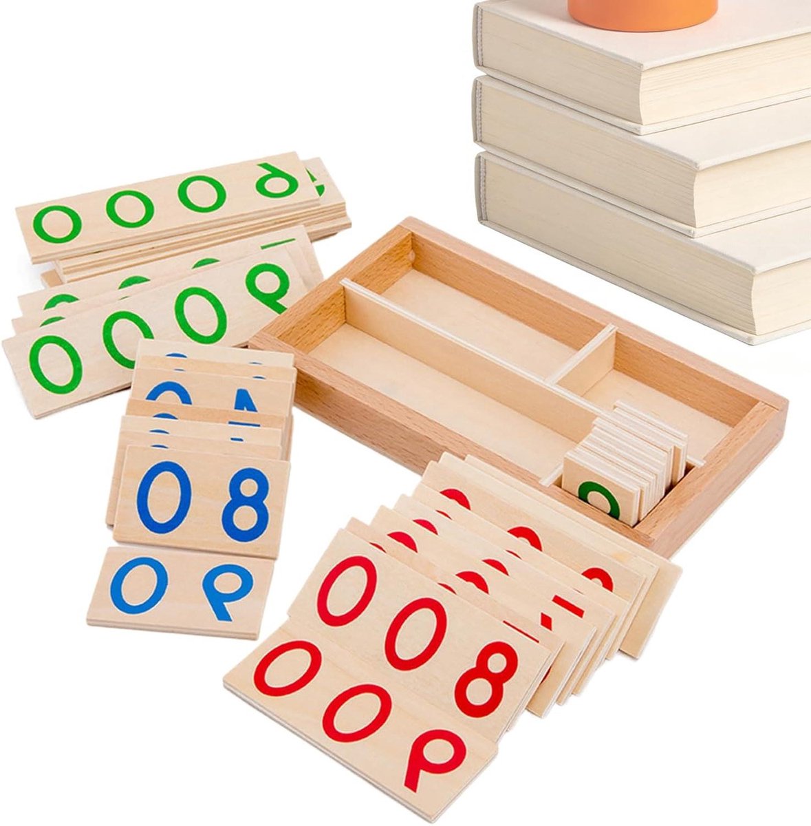 Houten Cijferkaarten - Wiskunde Leerset - Plaats Waarde Leren - Internationaal Kleursysteem - 18 x 10 cm - Niet gespecificeerd