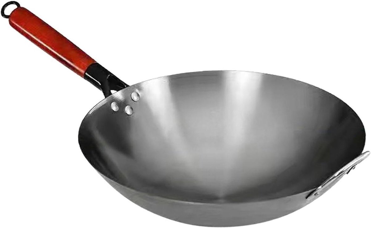 Handgemaakte ijzeren wok Antiaanbak pan Heerlijke maaltijden koken Gelijkmatige warmteverdeling 40 cm diameter Zwart