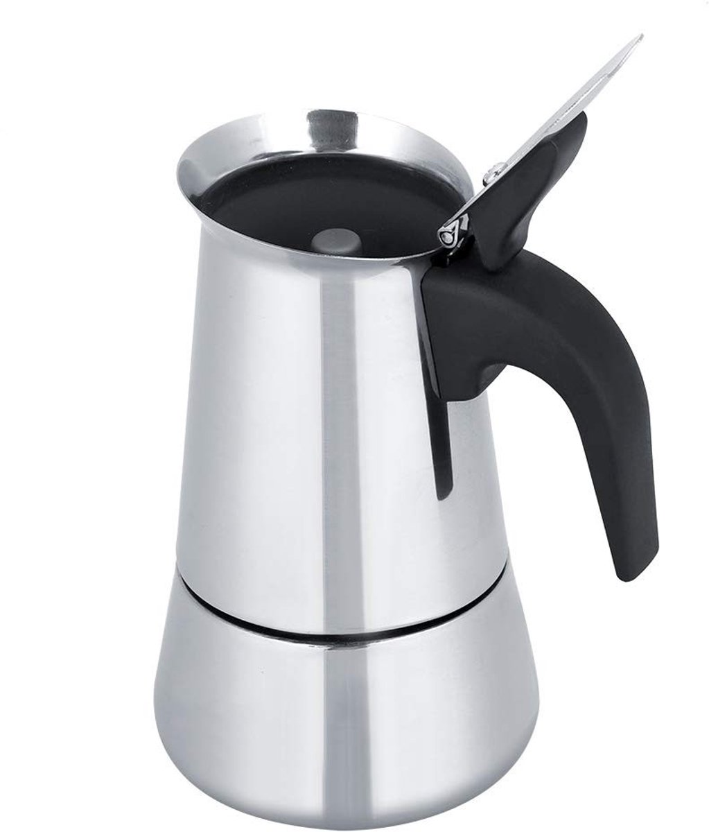 Tomotato Moka Pot Espresso Maker - 450ml RVS, 9 Kopjes, Ergonomisch, Voor Gas en Inductie