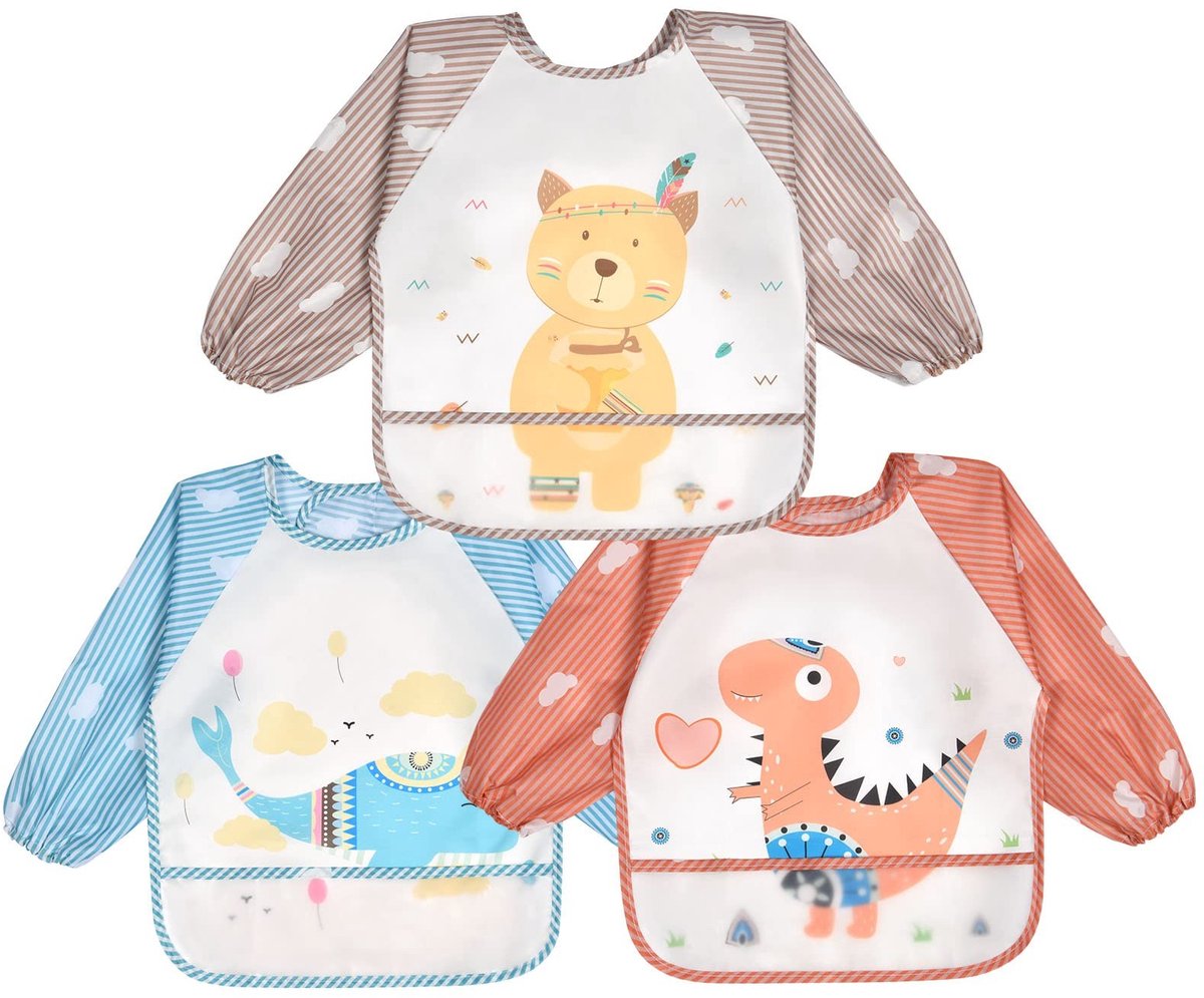 Waterdicht Slabbetje Met Lange Mouwen - Unisex Slabbetjes Met Patroon