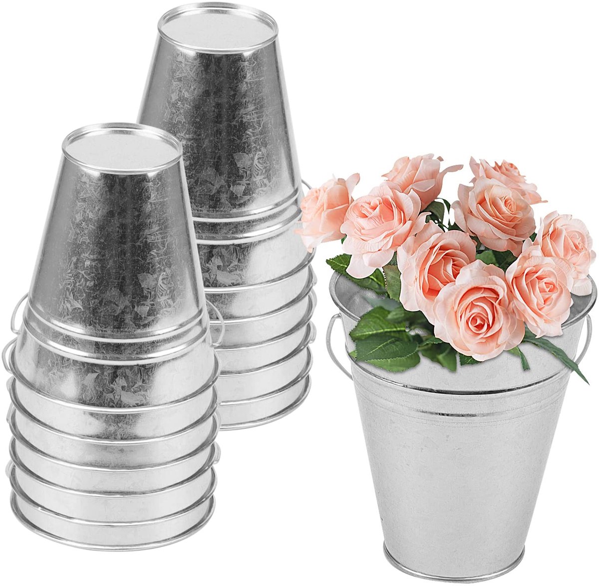 aladdien - Mini Tin Emmers - Metalen Emmer met Handvat - 4.5 Inch - Kleine Emmers voor Planten - Decoratieve Emmer - Voor Feesten