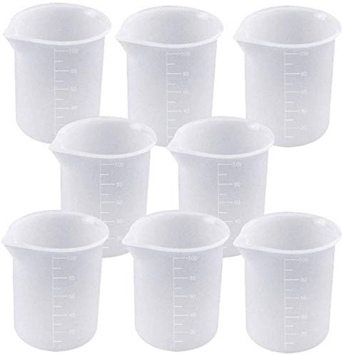 Set van 8 Silicone Maatbekers 100 ml - Perfect voor Keuken en DIY Projecten