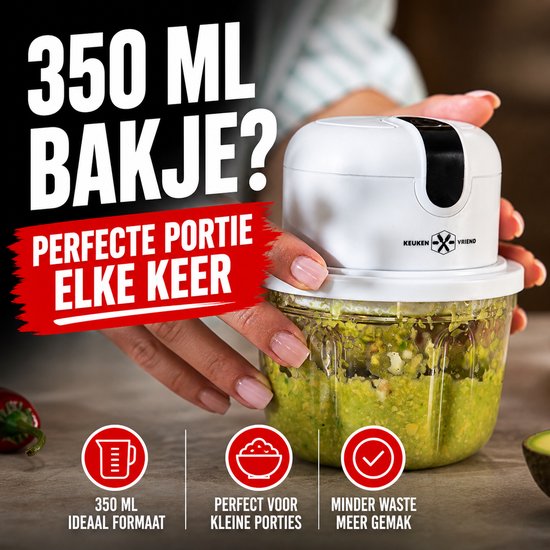 Keukenvriend © - Hakmolen SET - 350 + 250 + 100ML - Hulpje in de keuken - Hakmolen elektrisch - Vaatwasbestendig - USB oplaadbaar - Mini Portable Chopper - Blender - Keukenmachine - Krachtig - Draadloos - Babyvoeding blender van Keuken vriend — afbeelding 4