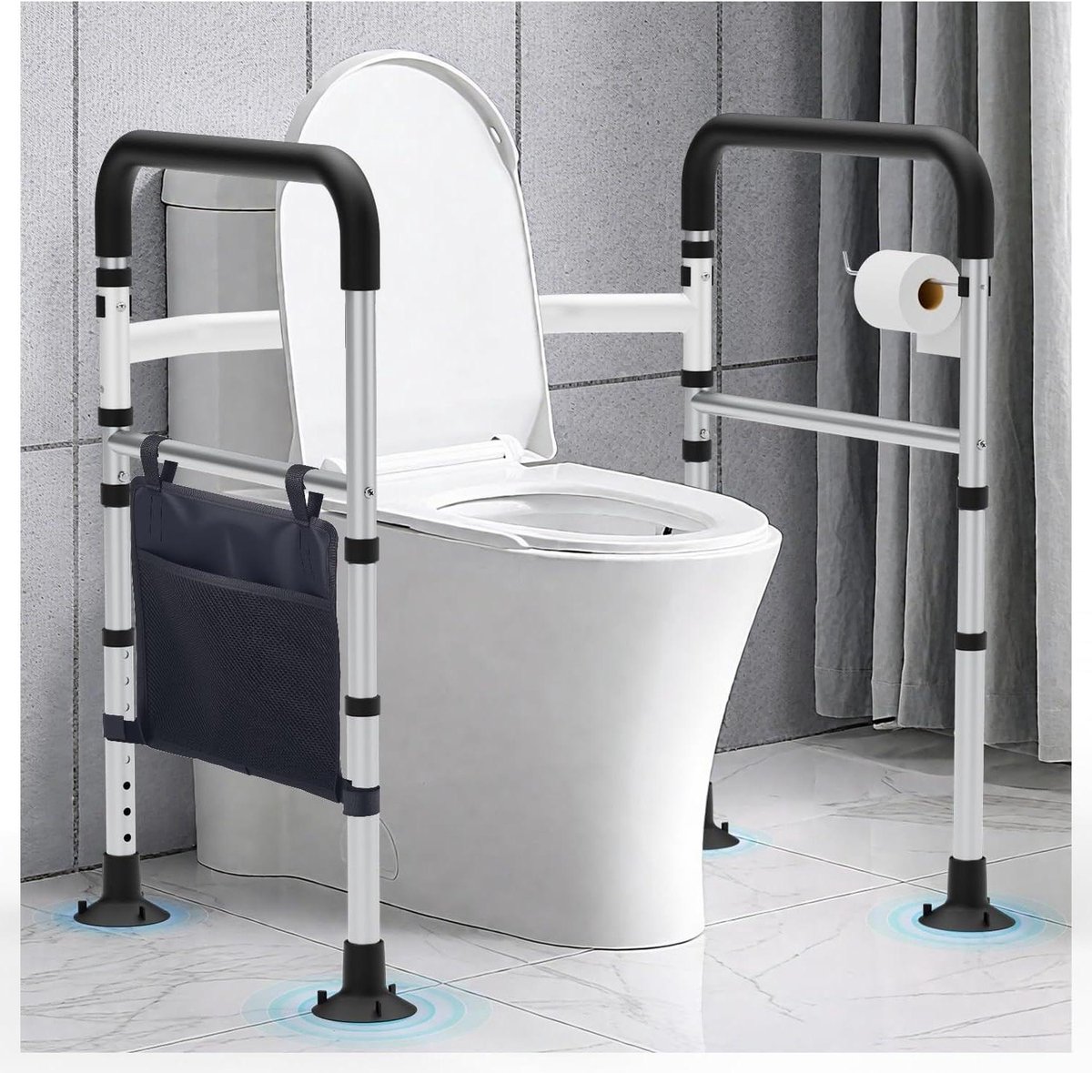 Veiligheidsrails Toilet - Ondersteuning Zitten - Onafhankelijk Leven - In Hoogte Verstelbaar - 81x51 cm - Wit/Zwart