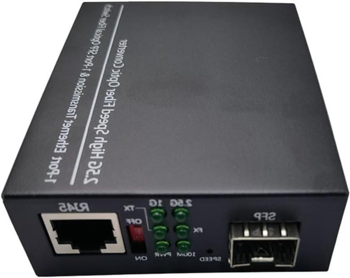 Glasvezel Mediaconverter - Gigabit Transceiver - Netwerk Uitbreiding - 2.5G Snelheid - 13x12x6 cm - Zwart