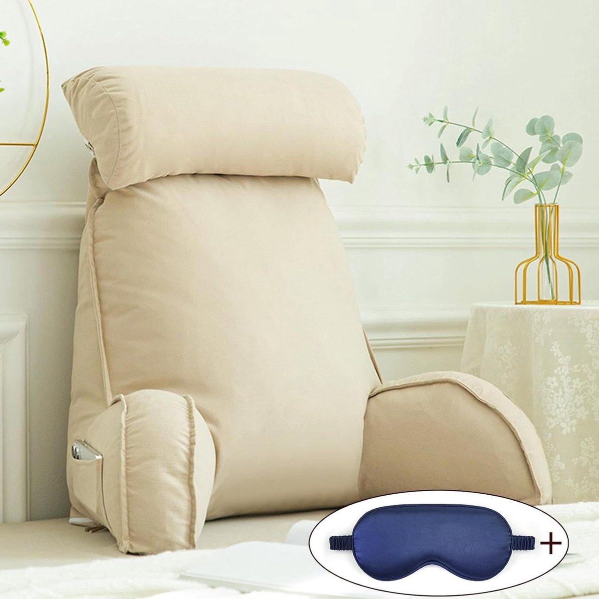Leeskussen met lendensteun - Multifunctioneel kussen - Ontspannen in bed - Met armsteunen - 75 cm breed - Grijs