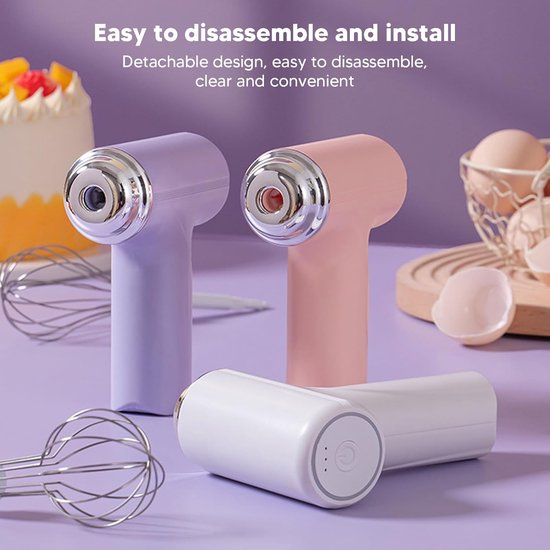 Handmixer Eierklopper - Draadloze Garde - Cremes Kloppen - 3 Snelheden - 2 Gardes - Wit — afbeelding 2