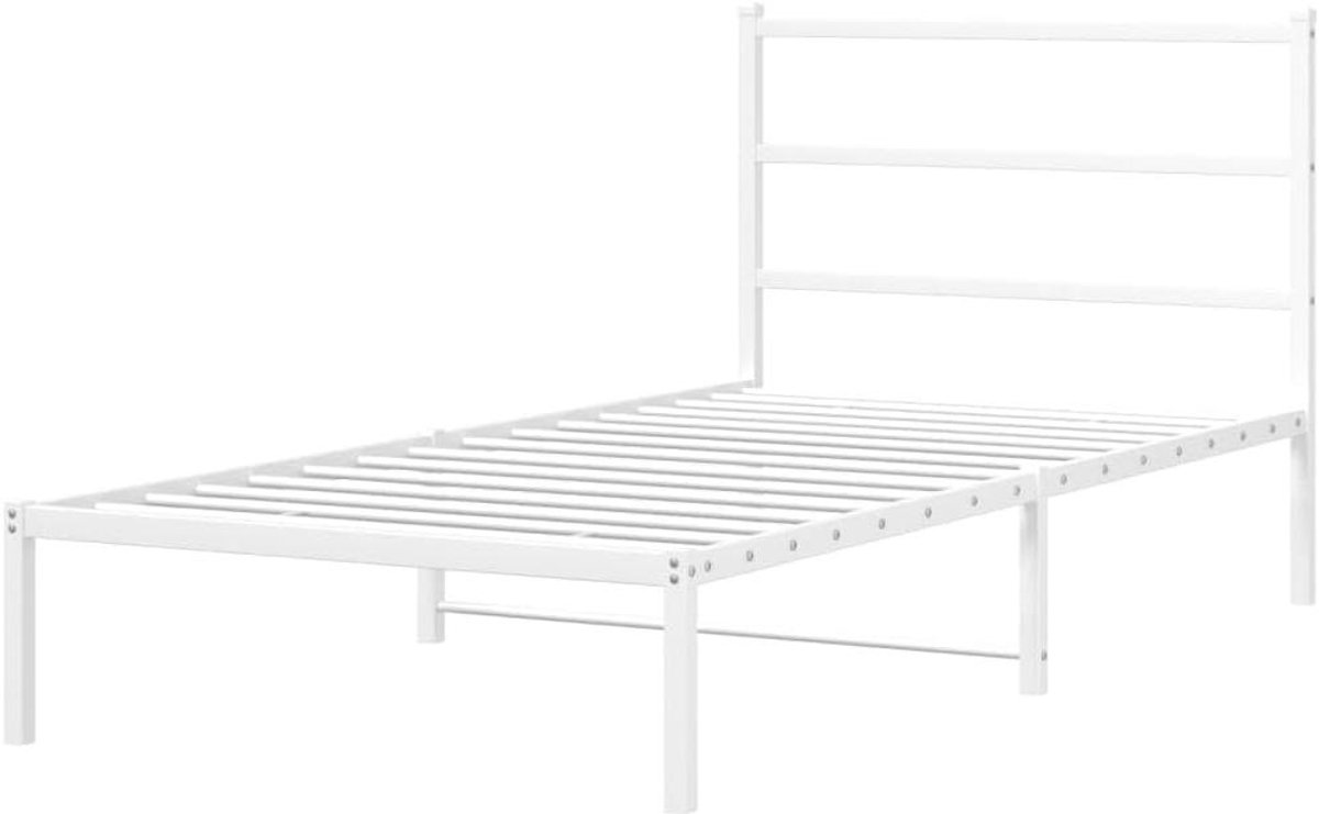Bedframe met hoofdbord - Ledikant metaal - Slaapkamer inrichten - Robuuste metalen constructie - 100x200 cm - Wit