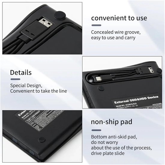 Externe DVD Brander - Optische Drive - Bestanden Archiveren - Snelle USB 3.0 - 8x Leessnelheid - Zwart — afbeelding 2