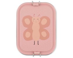 Trixie | Grande boîte à lunch - Mrs. Butterfly - Boîte à lunch en acier inoxydable pour enfants - Facile à ouvrir - Boîte à sandwich - 2 compartiments - Rose