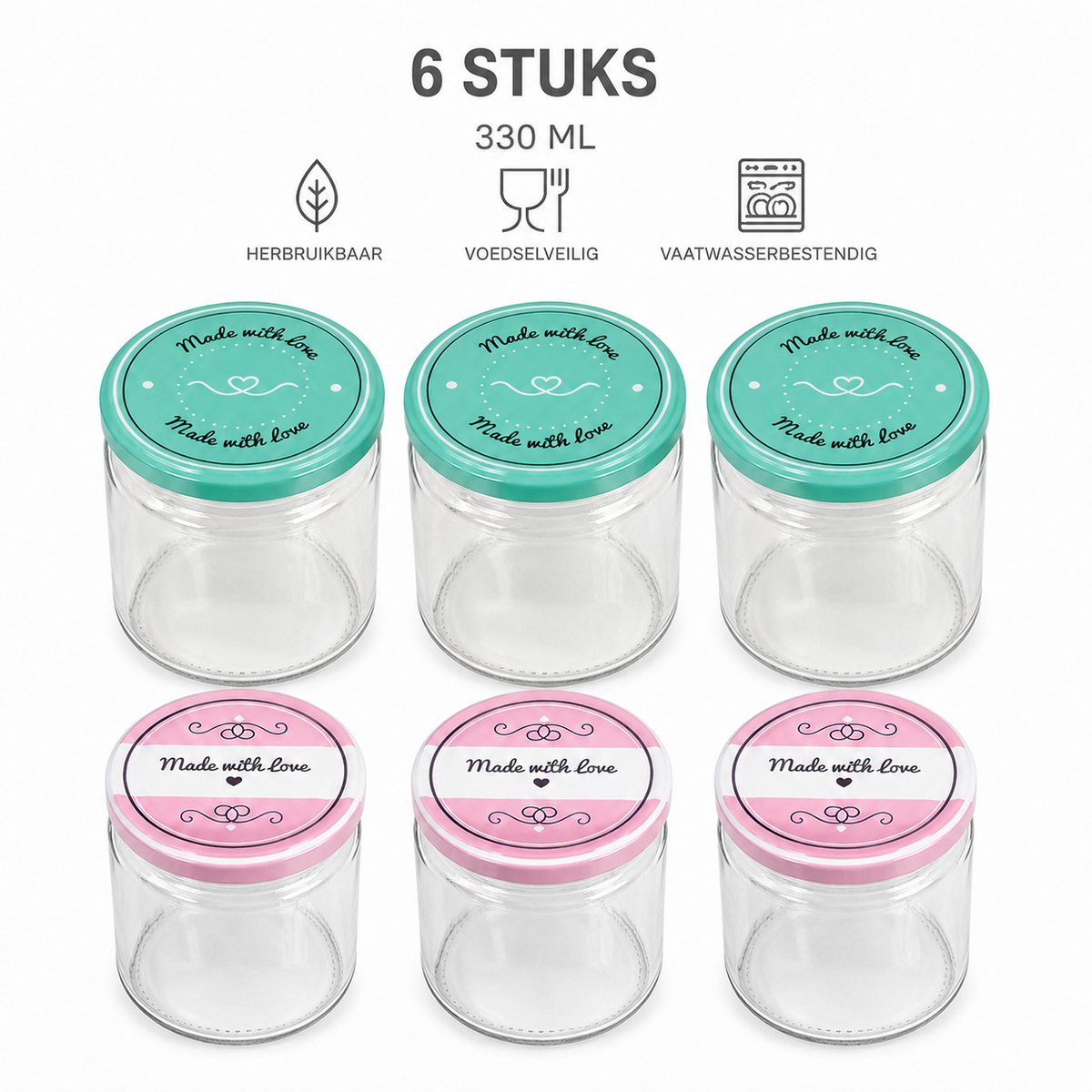 Axentia glazen potjes 330 ml 6 stuks - jam potjes - weckpotten - inmaakpotjes - voorraadpotjes