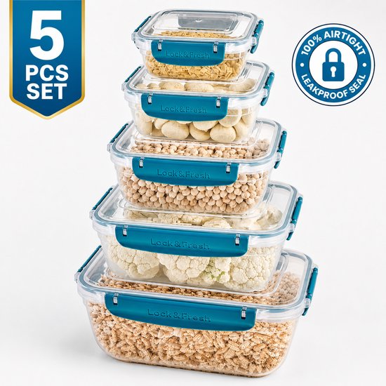 Set de boîtes de conservation Soft Chef Lock & Fresh – 5 pièces – Boîtes de rangement rectangulaires avec joint en silicone – Hermétiques et étanches – Sans BPA – Bleu
