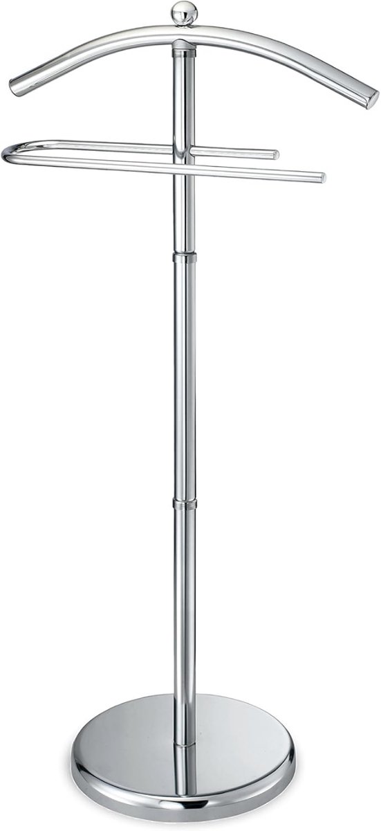 KAD® Dressboy Kledingstandaard - Vrijstaand Kledingrek voor Kostuum & Pantalon - Stabiel Metaal - Zilver - 109cm x 43cm x 28cm