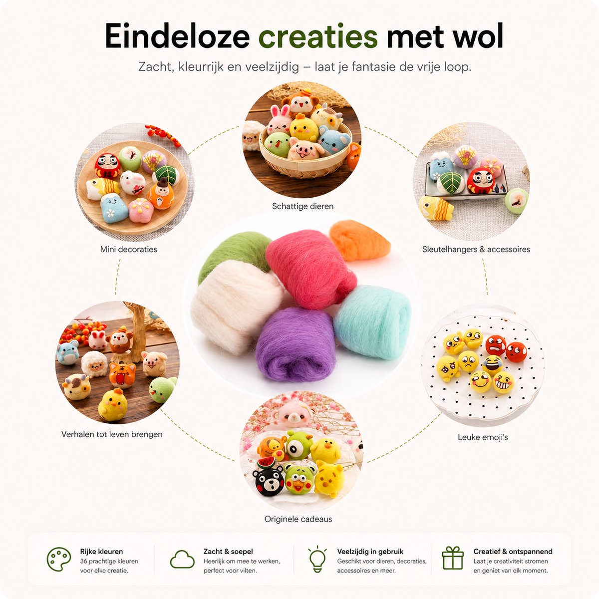 BOTC Naaldvilten - 45-Delig Starterset - Incl. Tools - Needle felting - Pakket - Gekaarde wol - Viltnaalden — afbeelding 8