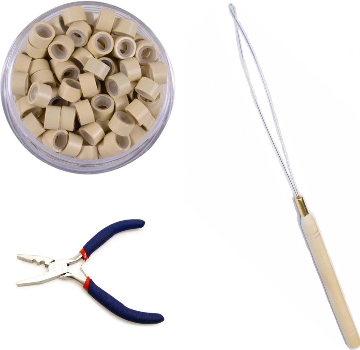 Okado Microring Set Blond – 100 Siliconen Microringen met Loop en Inzettang – Hairextension Accessoires voor Microring Extensions – Zonder Warmte