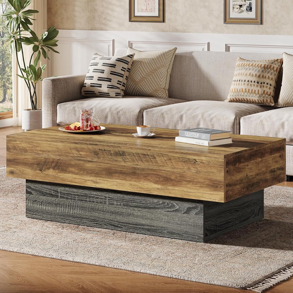 Salontafel 140 x 70 x 45 cm – Grote Industriële Woonkamertafel met Ruim Tafelblad – Rechthoekige Theetafel / Koffietafel Hout met Grijs Frame – Vintage Design – Dader