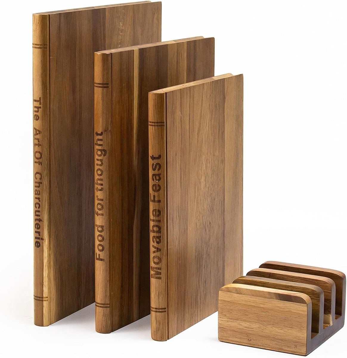 KZQ Snijplank in boekvorm - ziet er precies uit als een boek - 3-delige set - gemaakt van acacia- en massief walnoothout - gemakkelijk schoon te maken en op te bergen - een uniek cadeau voor boekenliefhebbers en koks.