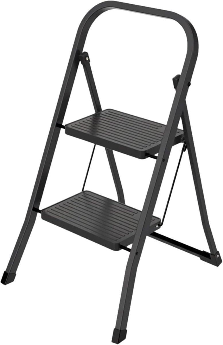 KAD® Huishoudtrap 2 Treden - Huishoudtrap - Keukentrap - Zwart - ‎47cm x 13cm x 81cm
