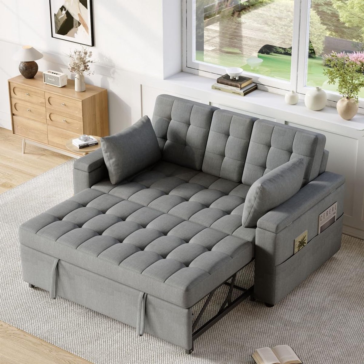 Luxe 3-in-1 Opklapbare Slaapbank met Verstelbare Rugleuning, Bekerhouders & Opbergruimte 239 x 109,2 x 103 cm (2-zits)