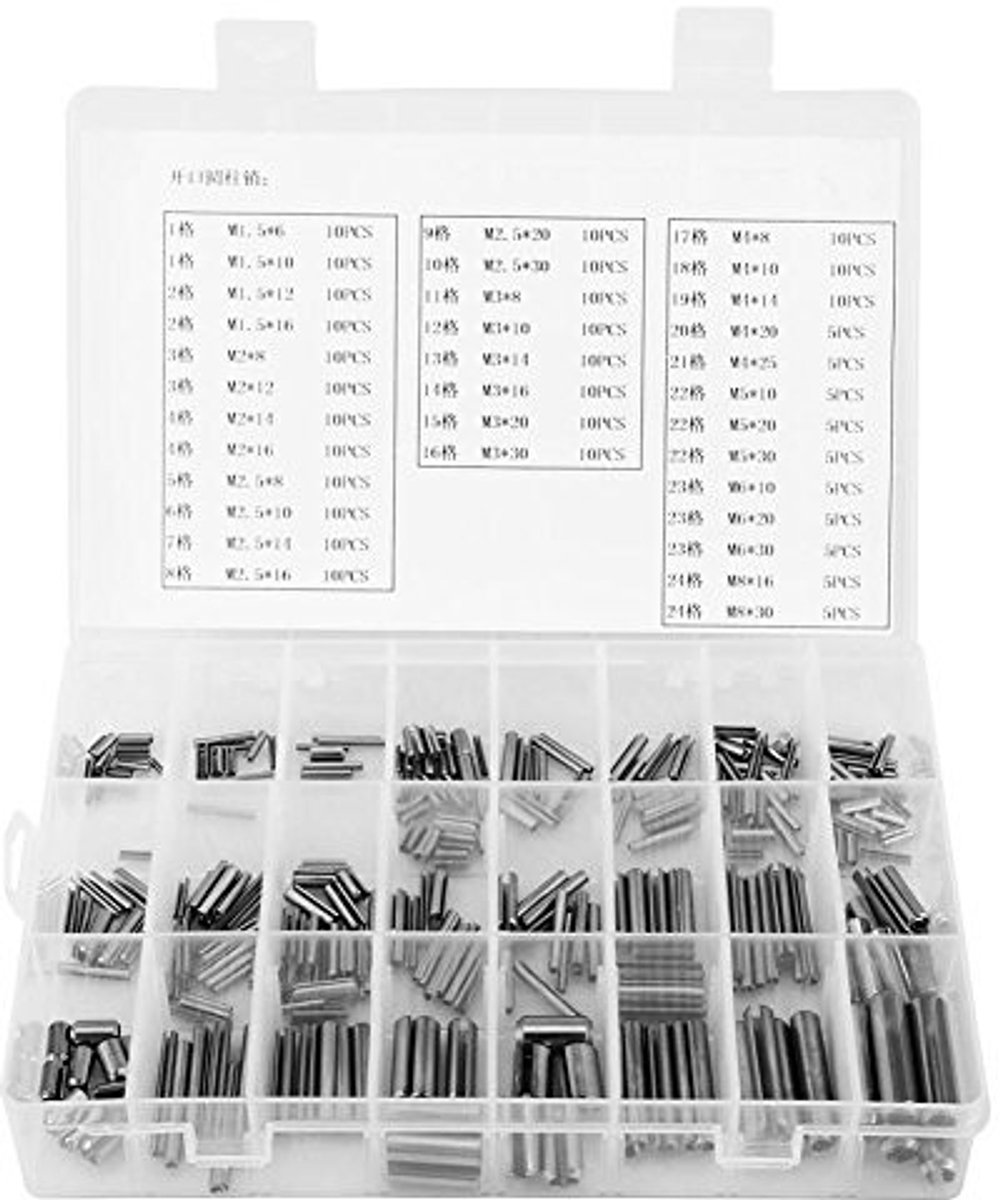ONF3 - Rvs Dowel Pins Set - 280-delige set - Diverse maten - 1.5mm x 6mm tot 6mm x 30mm - Stevige materialen - Perfect voor bevestiging - Geschi...