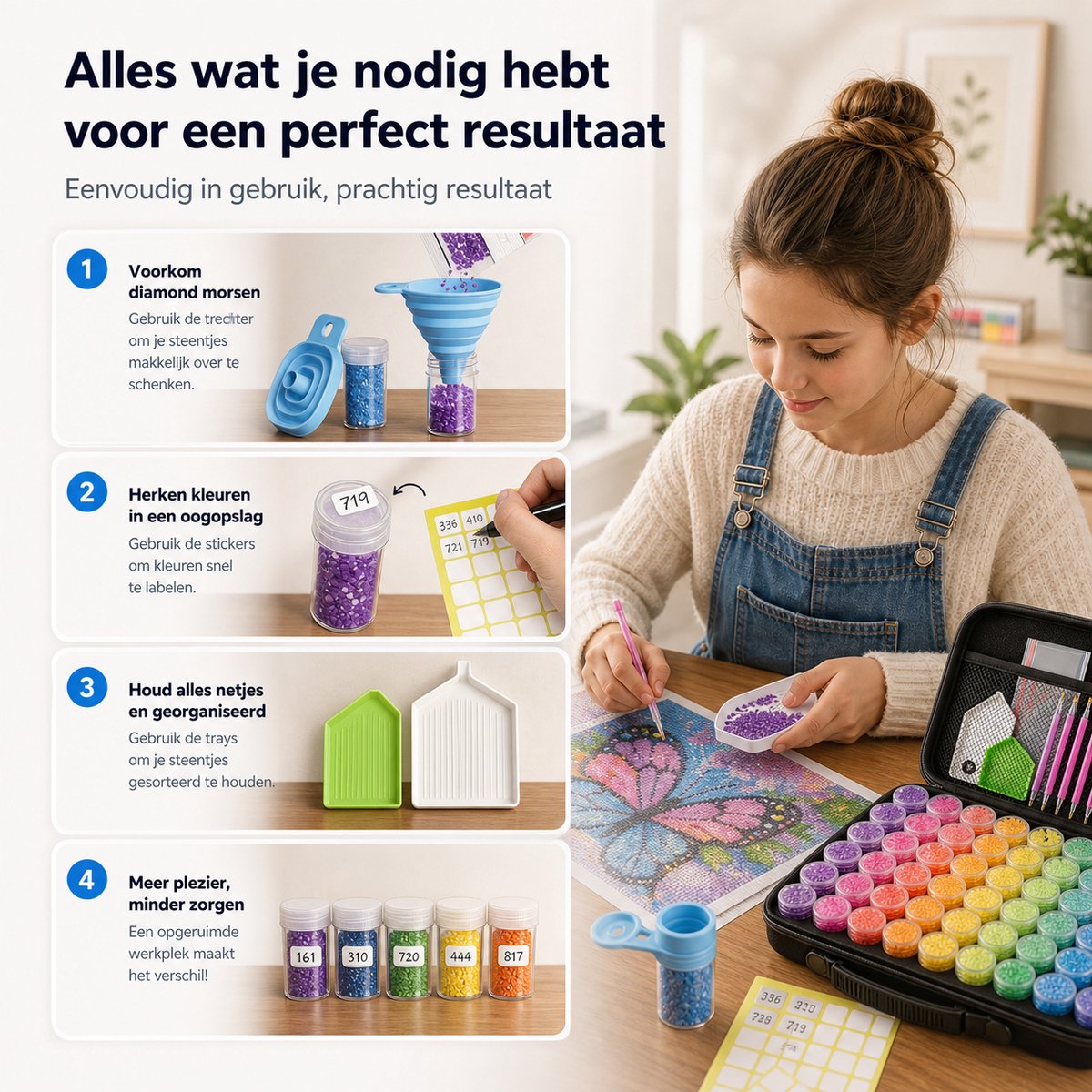BOTC Diamond Painting Opbergdoos - 60 Potjes - 90 Delig Sorteerdoos set Incl. Toolkit - Zwart — afbeelding 5
