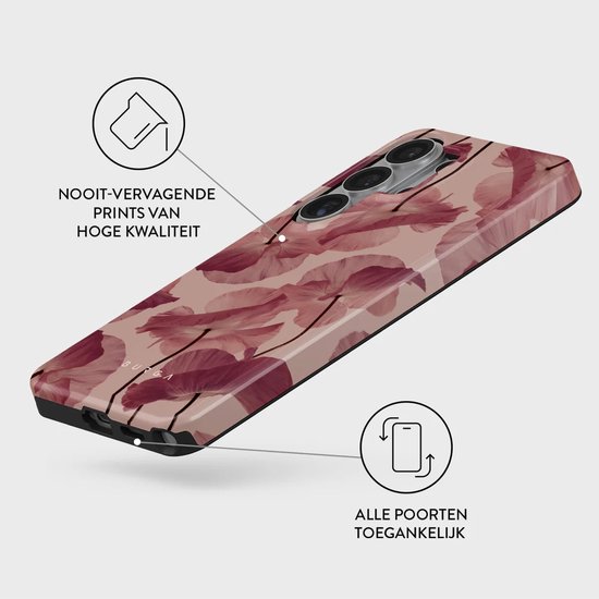 Roze telefoonhoes met bloemenprint, MagSafe compatibiliteit en alle poorten toegankelijk.