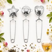 TeaLux Set van 3 Stuks RVS Theefilters - Theezeef voor Losse Thee en Kruiden - Tea Infuser\Strainer Giftset - Verse Thee filter\Zeef Cadeau Pakket - Kruidenbuiltje ei met Onderzetters - Geschenkset - Zilver