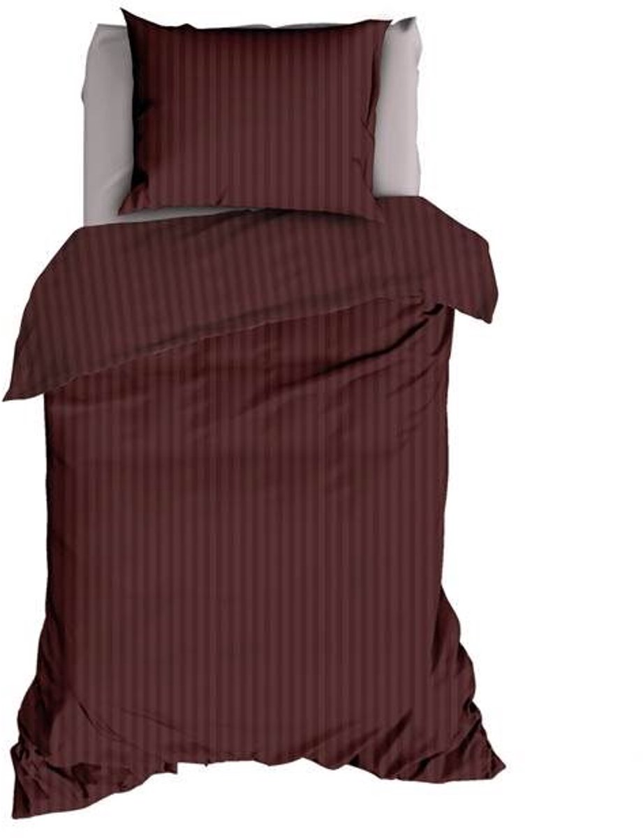 Satin d'Or Satijnstreep Dekbedovertrek - Eenpersoons - 140x200/220 cm - Mokka