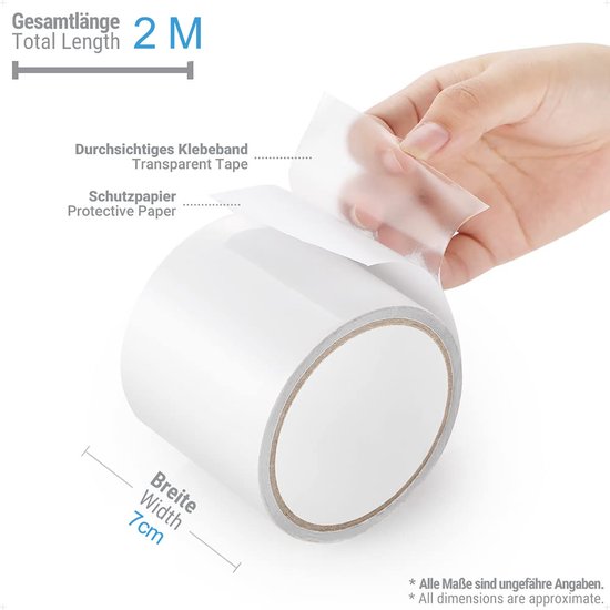 Reparatietape - 7 cm x 2 M - Waterdichte patch - Reparatiedoek - Tent Tape - Lekkage Tape - Waterdichte afdichtingstape - Zelfklevend - Voor luifel, zeil, boothoezen en tenten - TPU - Universeel - Transparant van Merkloos — afbeelding 5