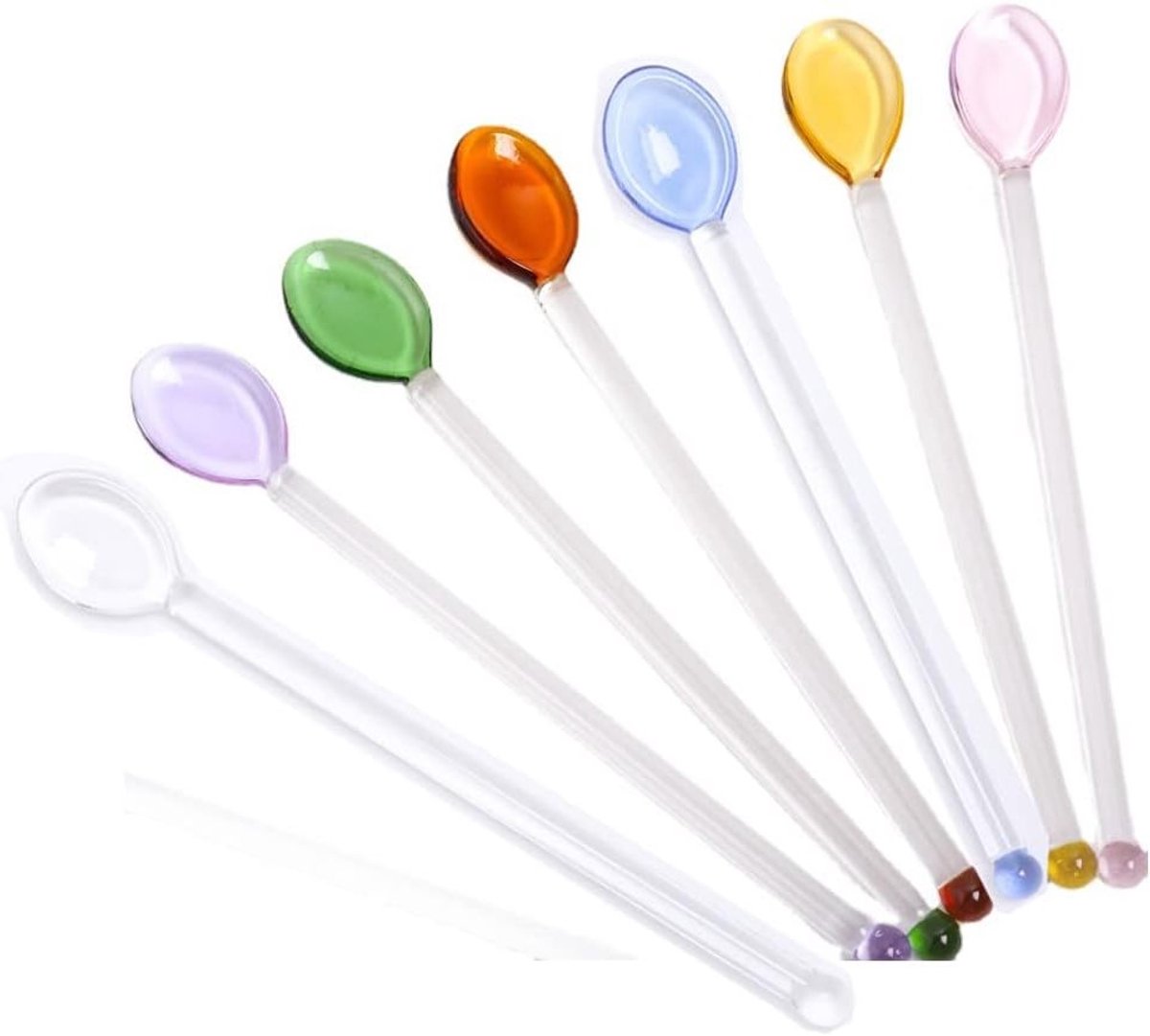 Kleurige hittebestendige glazen lepels voor koffie, thee, yoghurt, ijs, cocktails en desserts - 7 stuks