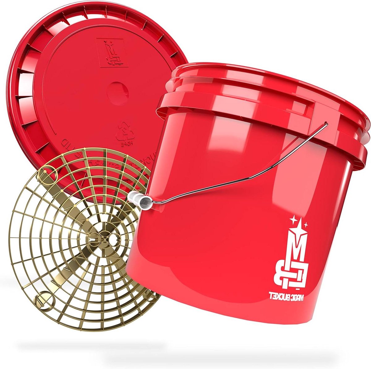 Wasemmer set - Emmer met deksel - Auto poetsen - Met vuilzeef - 13 liter - Rood