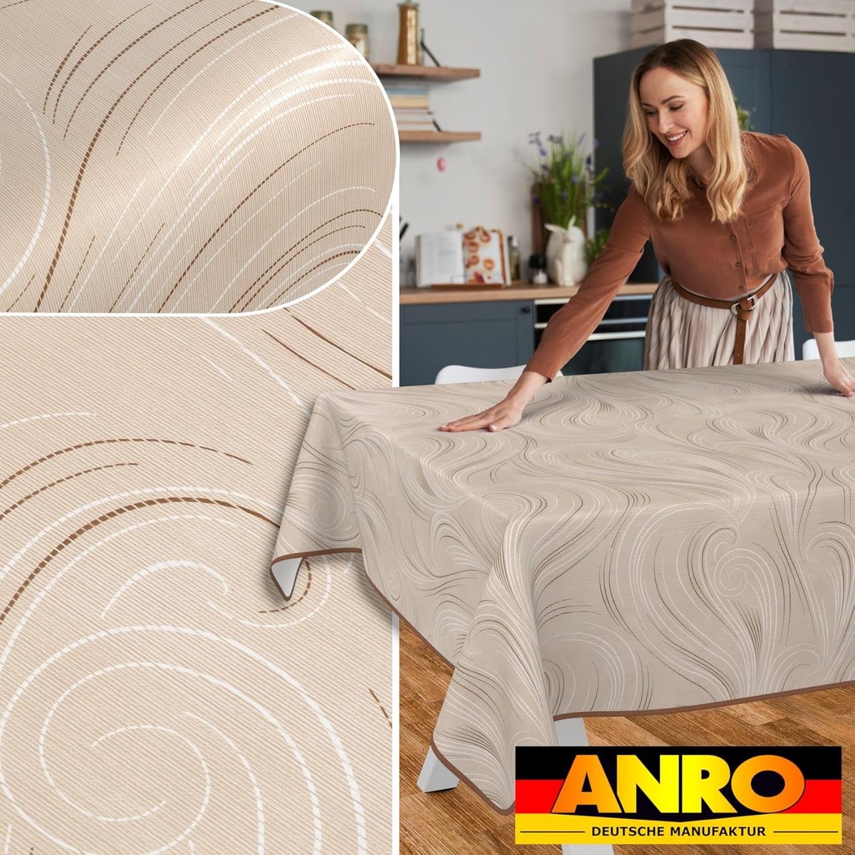 Wasdoek tafelkleed - Afwasbaar kleed - Tafel beschermen - Modern design - 180 x 140 cm - Beige