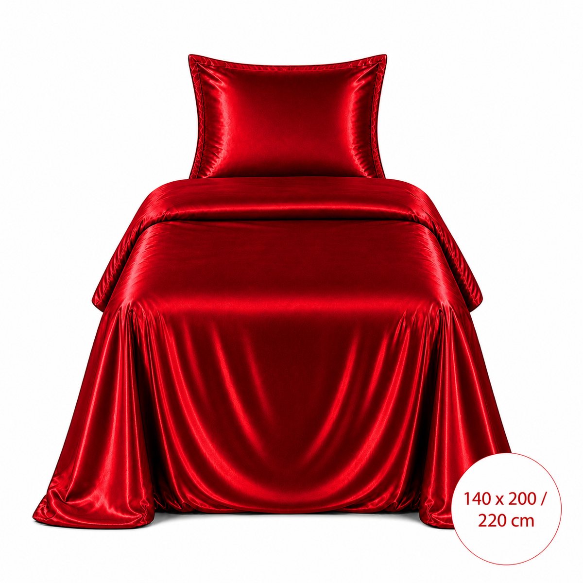 Satijnen Dekbedovertrek - Rood - 140x200/220 - Luxe & Koel - Zacht & Ademend - Incl. Kussensloop