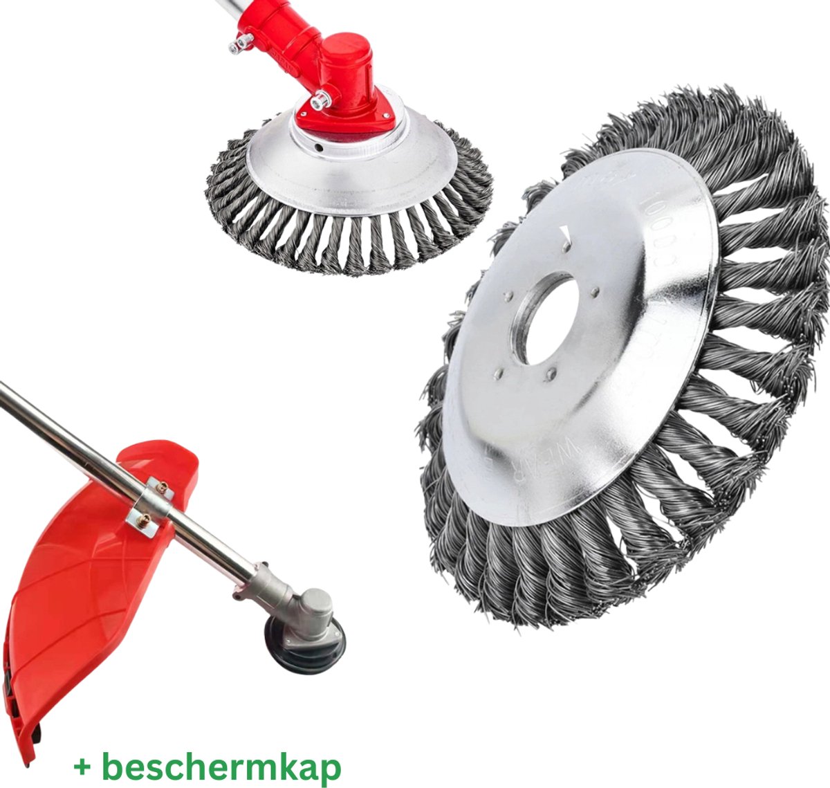 MOZY® - Onkruidborstel met Beschermkap - 200 mm - Universeel - Stalen Onkruidborstel - voor Bosmaaier - Kantenmaaier - Voegenborstel - Onkruidverwijderaar - Draadborstel