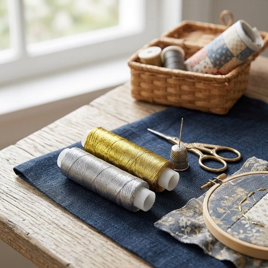 Set de fils doré et argenté 2 pièces fil à coudre métallique fil à broder fil brillant pour la couture la broderie et les projets d'artisanat DIY fil décoratif pour les vêtements et les applications créatives
