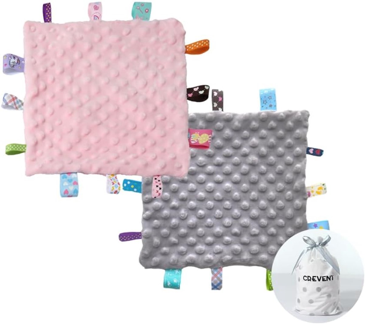KARZO Cuddly Baby Dekens, Zachte Knuffeldoeken voor Meisjes, Sensorische Comfort Dekens, Uitstekend Cadeau voor Verjaardagen en Babyshowers, 24 x 24 cm, Roze en Grijs