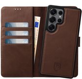 Rosso Elite Hoesje Geschikt voor Samsung Galaxy S24 Ultra | Compatibel met MagSafe | Book Case en Back Cover | Magnetisch Uitneembaar | Echt Leer Beschermhoes met Pasjeshouder | Bruin