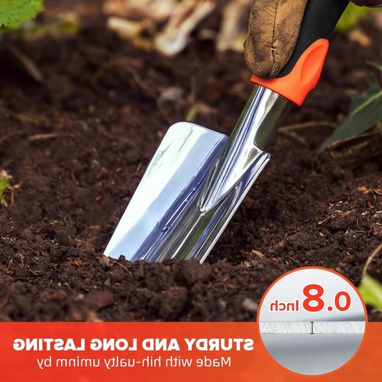 Dailygoods - Bamworld 3-delig tuingereedschapset zwaar gebruik, tuinset van aluminiumlegering met ergonomisch handvat, inclusief plantenschep, verplantingsschop en handhark voor perk en gazon, Oranje van Dailygoods — afbeelding 3