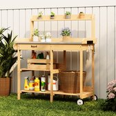 Bealife CC53 Tuinkast - Plantentafel met Waterdicht Werkblad - 3 haken, 2 wielen, 1 lade en 1 handdoekrek – Waterbestendig en vochtwerend – Binnen en buiten – Voor tuin, terras of balkon – Naturel