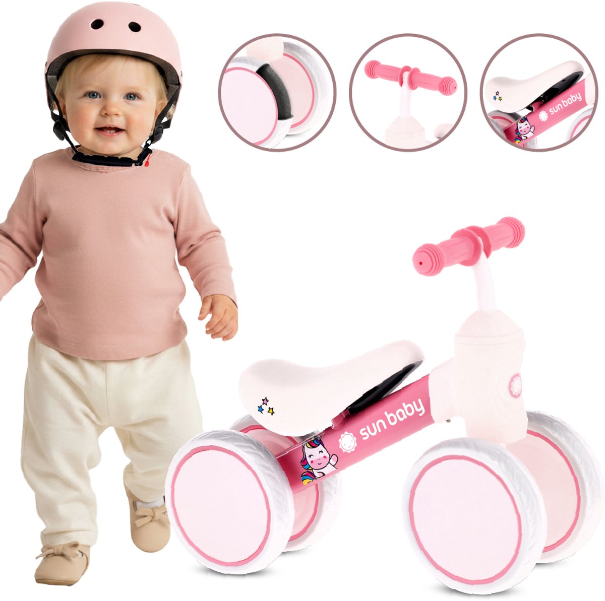 sun baby Loopfiets voor Kinderen PetitRide - 12 maanden, max. 25 kg, Loopfietsen, stalen frame, EVA-schuimwielen, schuimzadel - Roze