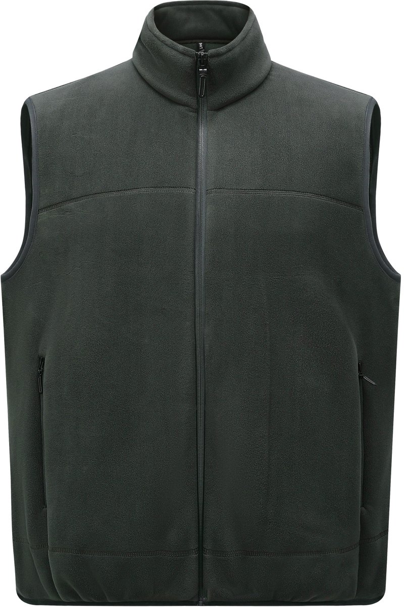 ALLTHEMEN Heren Fleece Vest Opstaande Kraag en Ritszakken Groen