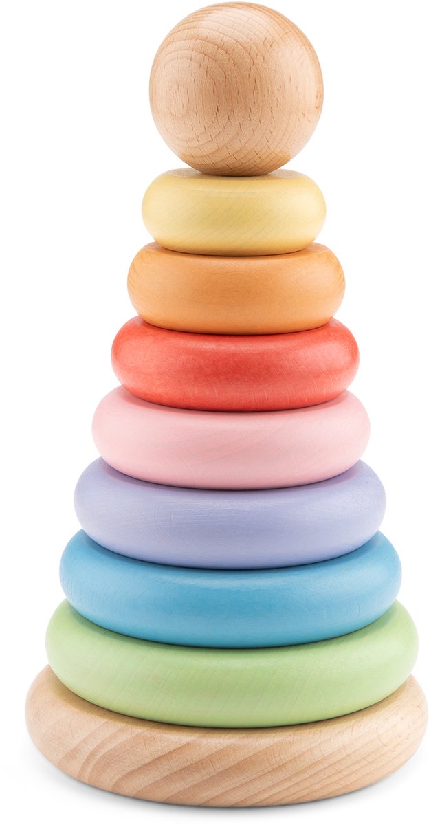 Woet® Houten Stapelringen - Regenboog Stapeltoren - Ring Stapelaar - FSC - Educatief Houten Speelgoed voor Kinderen - Kleurrijk Montessori Speelgoed - Vanaf 1 Jaar