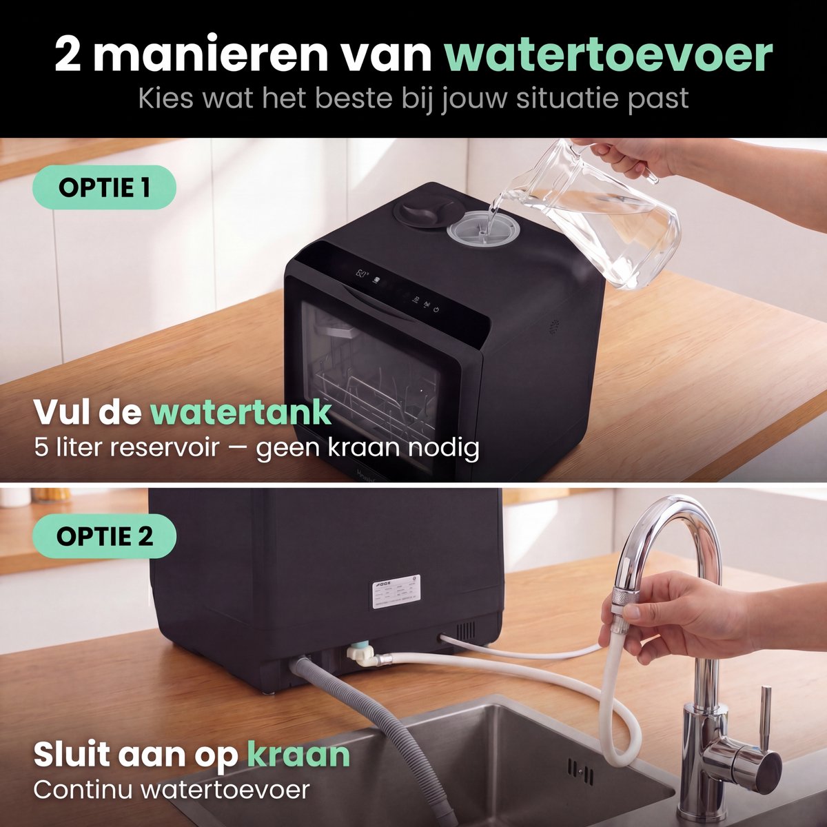 Ventux® Mini Vaatwasser Incl. App – Afwasmachine – 5 Programma’s – 900 Watt – 42,5 x 42,8 x 45,8 cm - Zwart — afbeelding 3