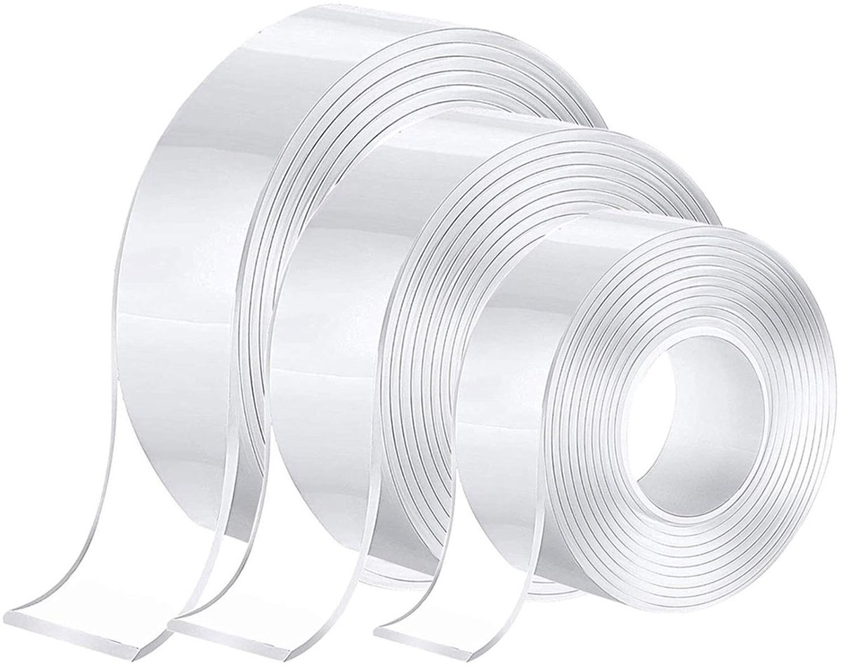 Dubbellaags Plakband, Sterk en Duurzaam, Geschikt voor Meerdere Toepassingen, Wasbaar en Niet-Merkend, Transparant (Groot 3cm, Medium 2cm, Klein 1cm)